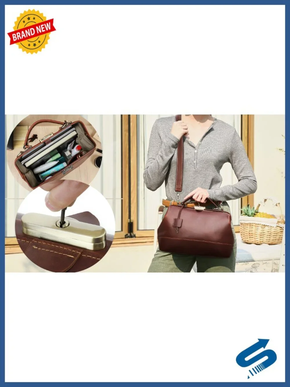 Luxury Leather Doctor Bag with Lock Clasp & Detachable Strap